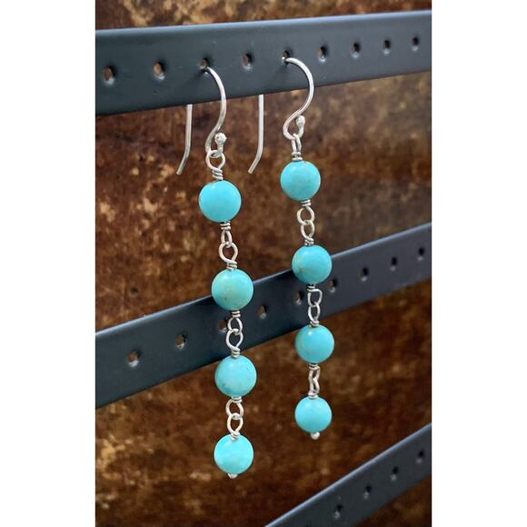STS Sterling Silver and Turquoise Dangle Earrings - Picture 4 of 6